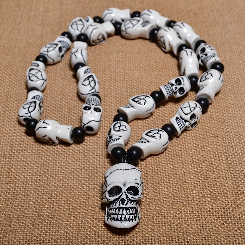 Punk Rock Skull Bead Necklace Halloween Decor 24 x14 x16mm 10mm Beads